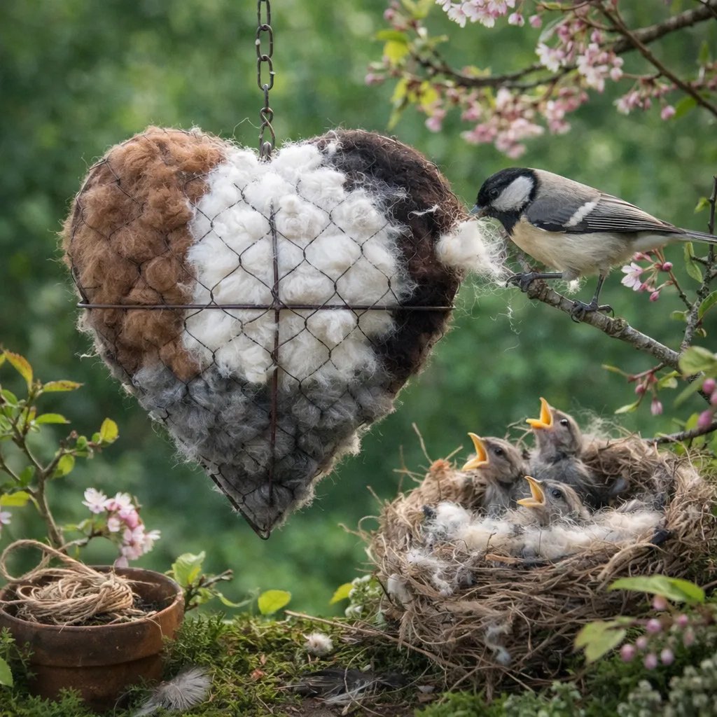 ๐๏ธ Handmade Alpaca Fiber Bird Nesting Heart