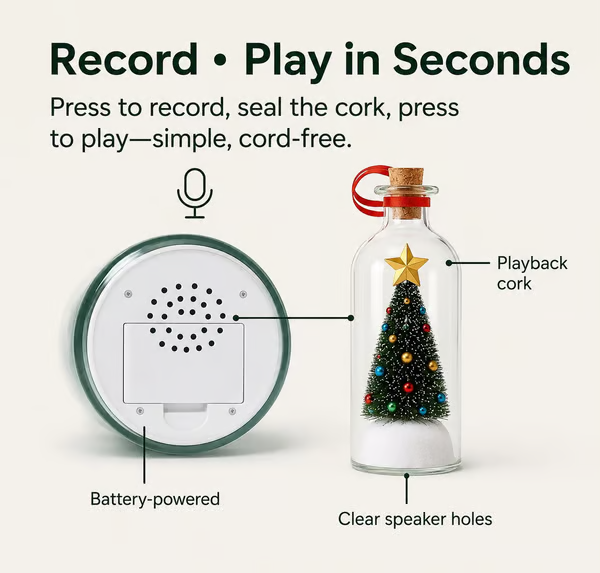 🎅Mr. Christmas 8" Recordable Christmas Tree Message In A Bottle🎄