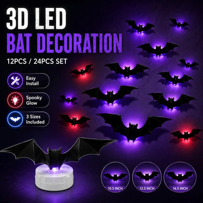 🦇 3D Bat Light Set – Spooky Wall Decor, Easy Stick