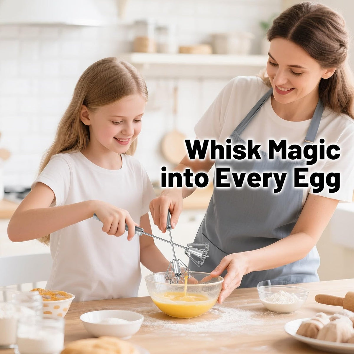 Semi-Automatic Stainless Steel Rotary Whisk – Hand-Push Food-Grade Egg Beater