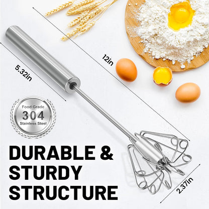 Semi-Automatic Stainless Steel Rotary Whisk – Hand-Push Food-Grade Egg Beater