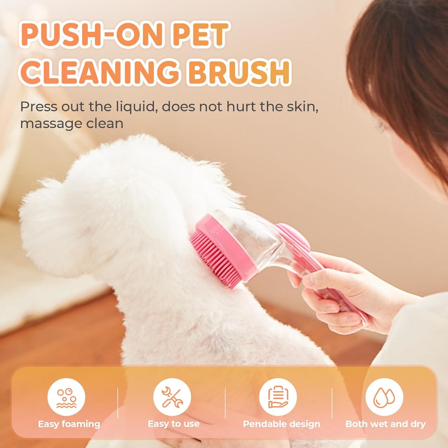 2-in-1 Press-to-Dispense Dog Bath & Grooming Brush