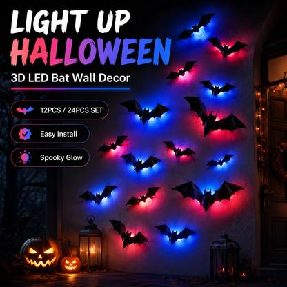 🦇 3D Bat Light Set – Spooky Wall Decor, Easy Stick
