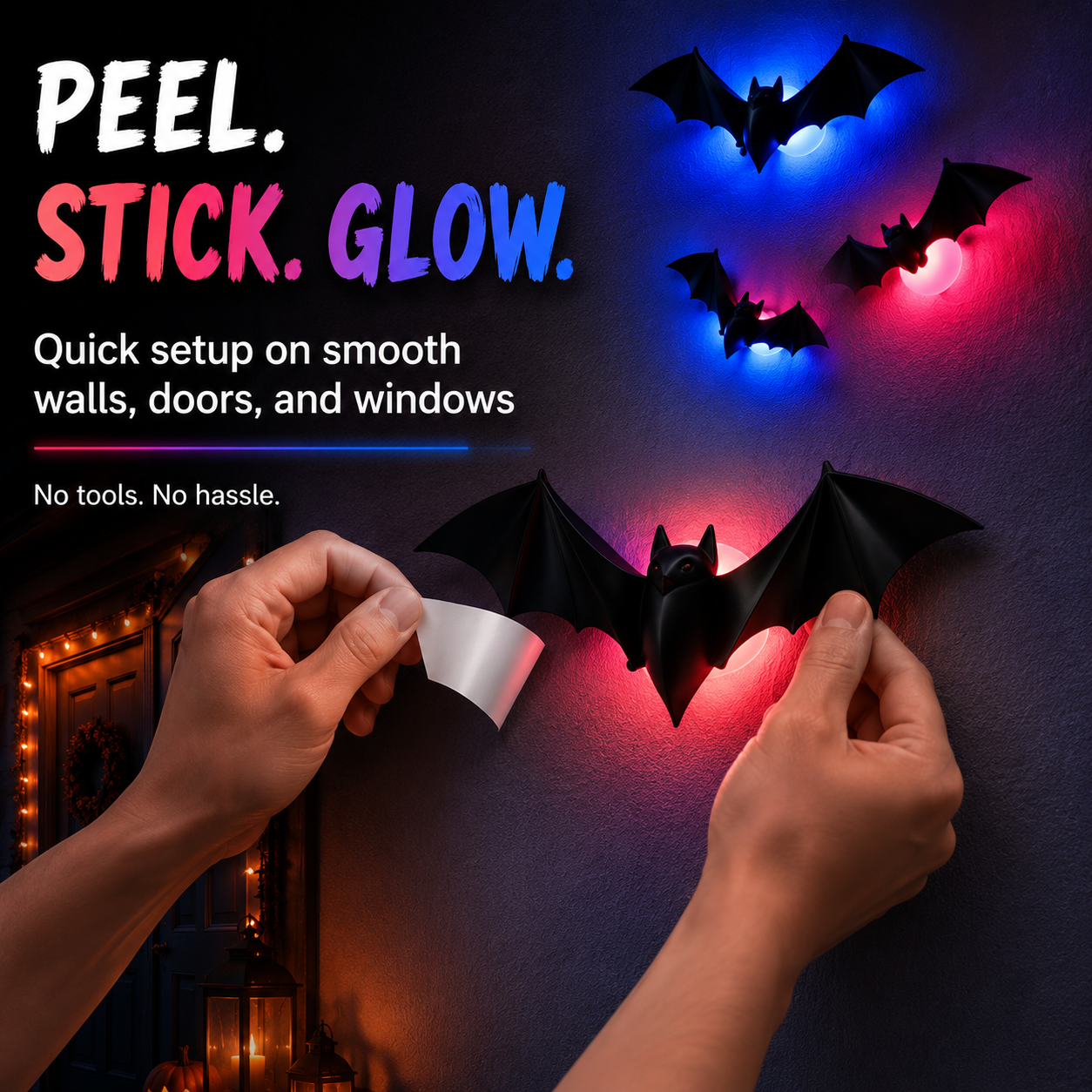 🦇 3D Bat Light Set – Spooky Wall Decor, Easy Stick