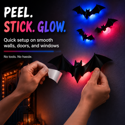 🦇 3D Bat Light Set – Spooky Wall Decor, Easy Stick
