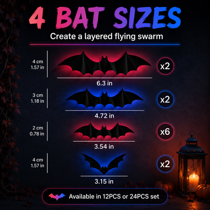 🦇 3D Bat Light Set – Spooky Wall Decor, Easy Stick