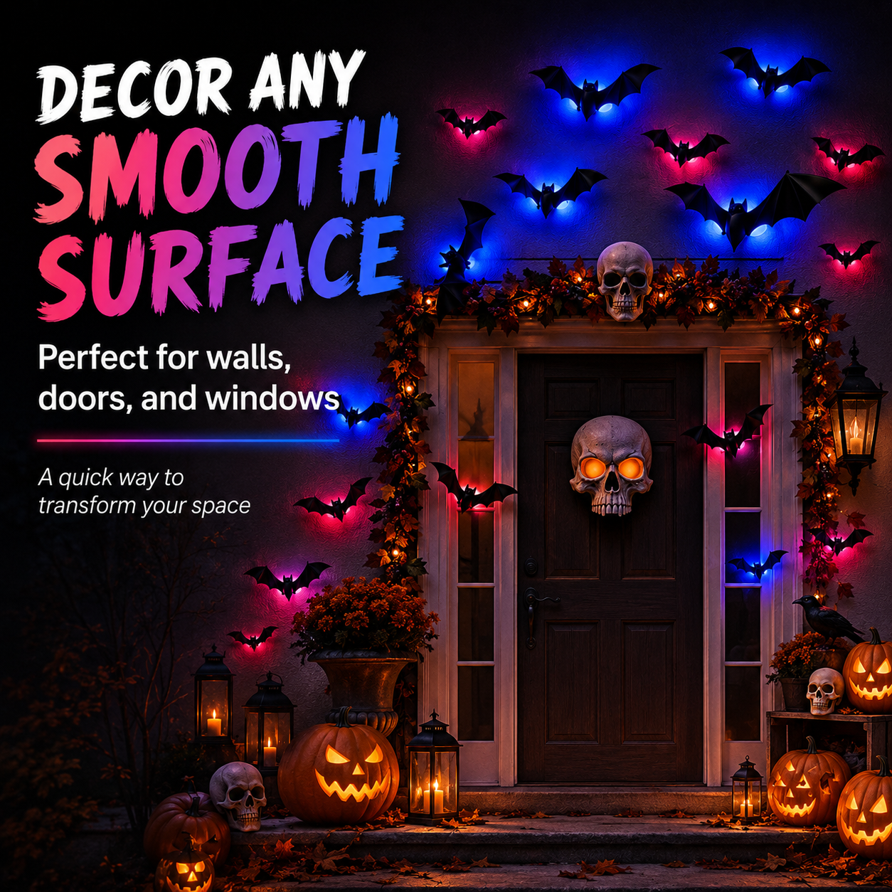 🦇 3D Bat Light Set – Spooky Wall Decor, Easy Stick