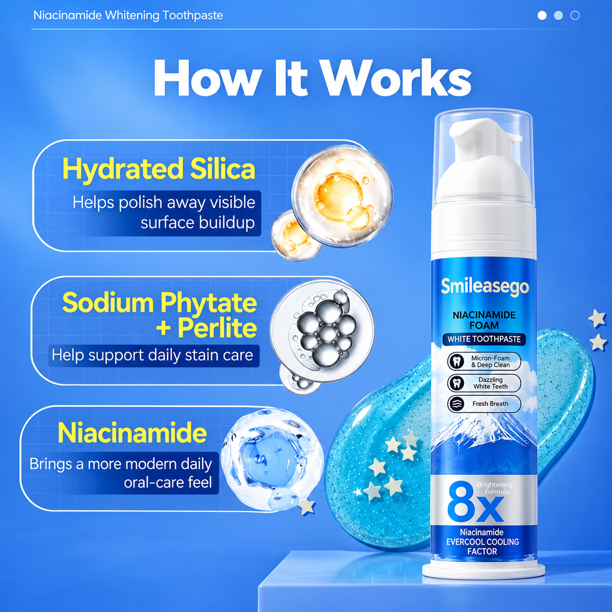 Niacinamide Foaming Whitening Toothpaste 8X