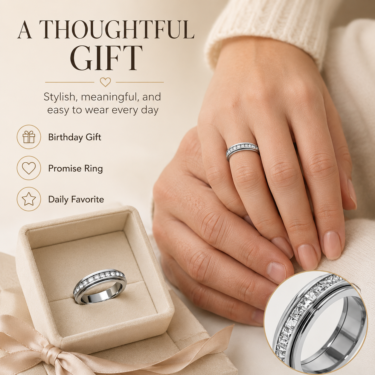 Last 3 Hours: 60% Off🔥Anxiety Rings Titanium Steel Calm Spinner for Women & Men