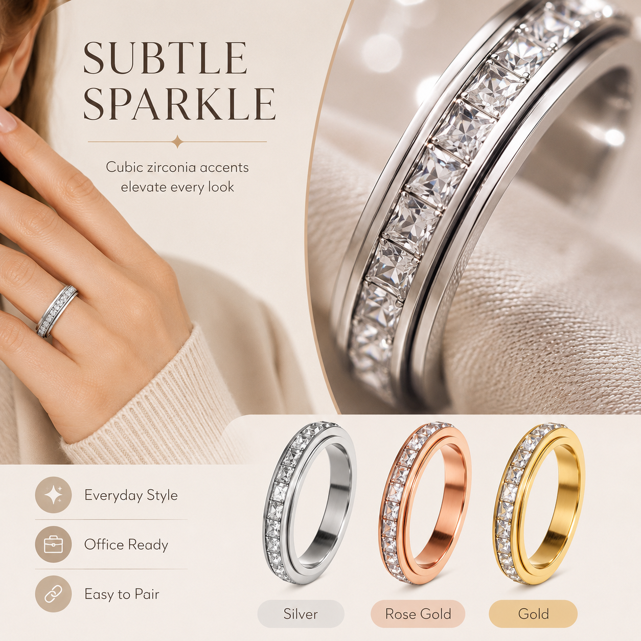 Last 3 Hours: 60% Off🔥Anxiety Rings Titanium Steel Calm Spinner for Women & Men
