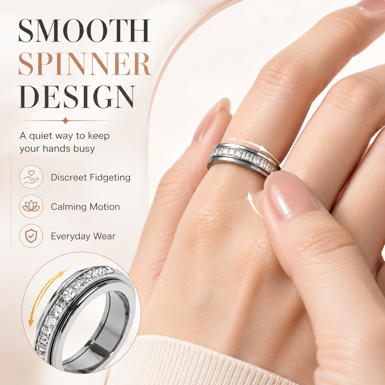 Last 3 Hours: 60% Off🔥Anxiety Rings Titanium Steel Calm Spinner for Women & Men