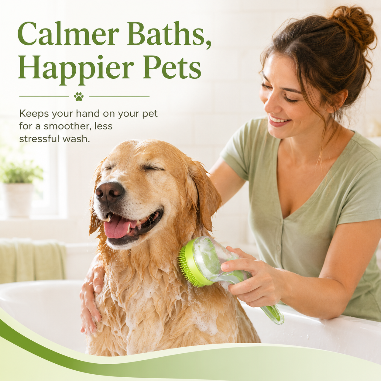 2-in-1 Press-to-Dispense Dog Bath & Grooming Brush
