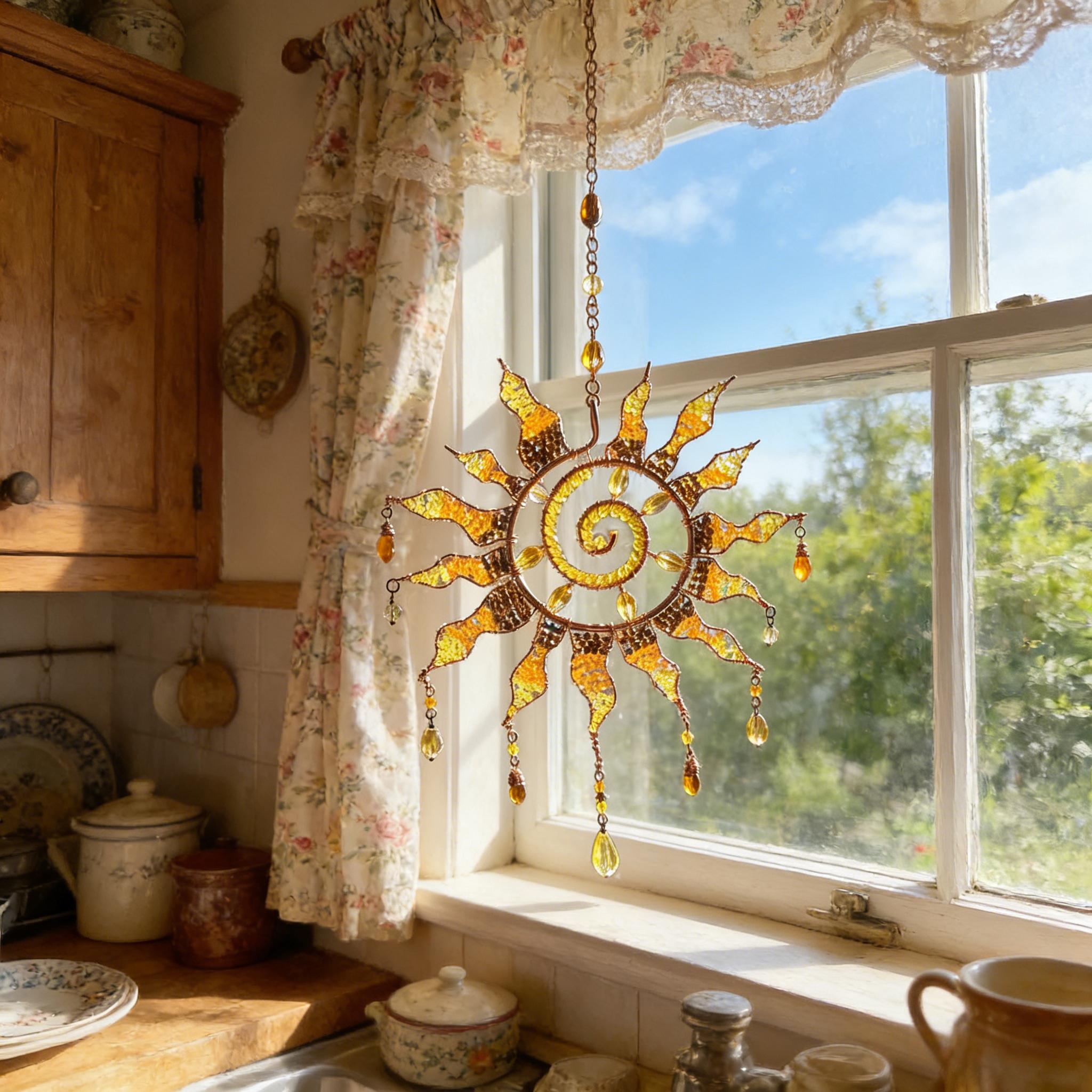 Sun Spiral Crystal Suncatcher – Handmade Boho Light Catcher