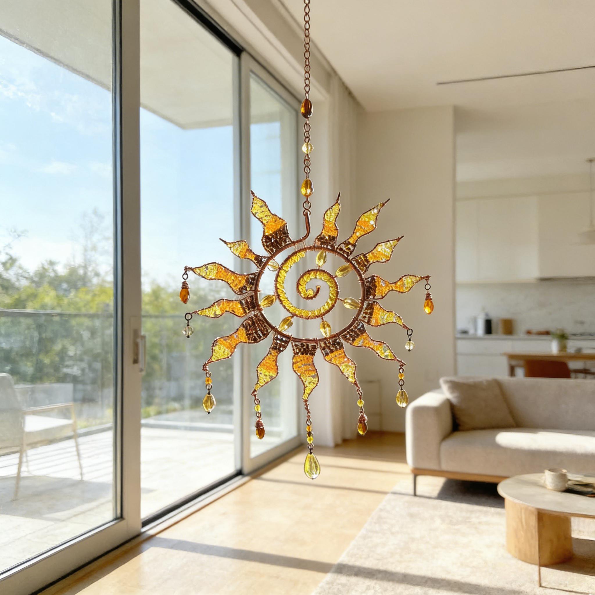 Sun Spiral Crystal Suncatcher – Handmade Boho Light Catcher