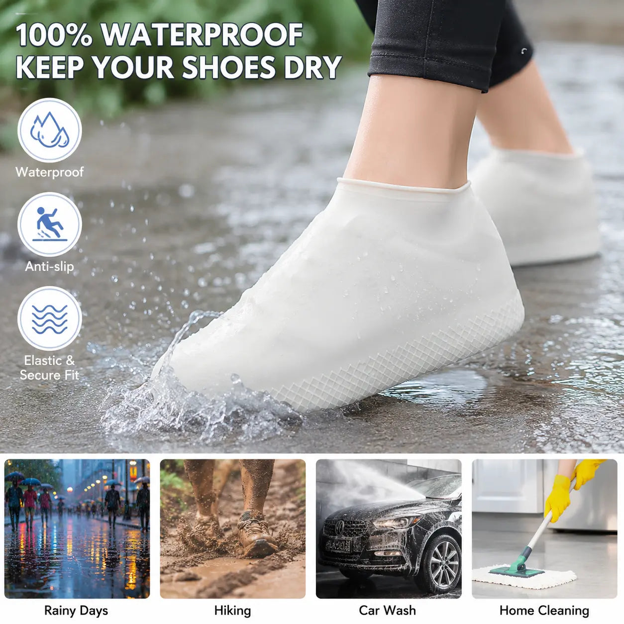 High-Elastic Waterproof Silicone Shoe Covers – Reusable Anti-Slip Rain Protectors with an Adaptive Stretch Fit
